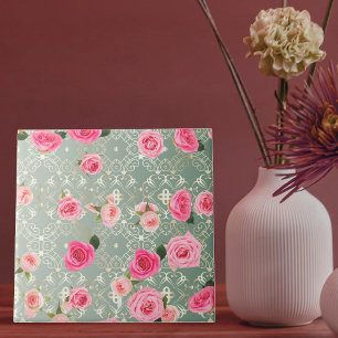 Carreau Roses Roses Roses vintages Sur Modèle Damas Turquo