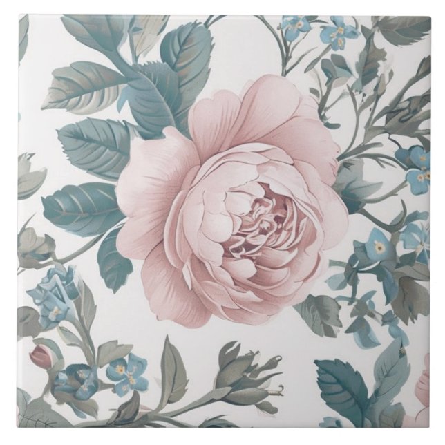Carreau Roses roses sur blanc (Devant)
