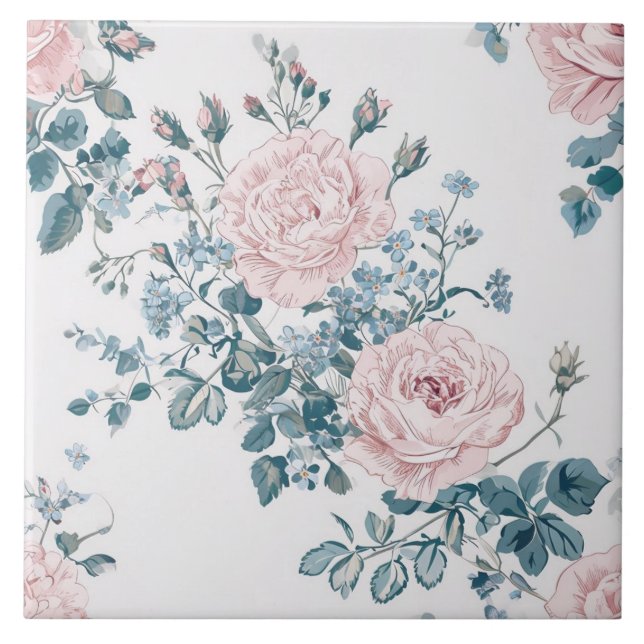 Carreau Roses roses sur blanc (Devant)