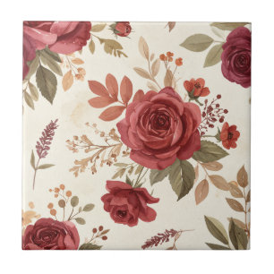 Carreau Roses rouges antiques et vignes botaniques d'olivi