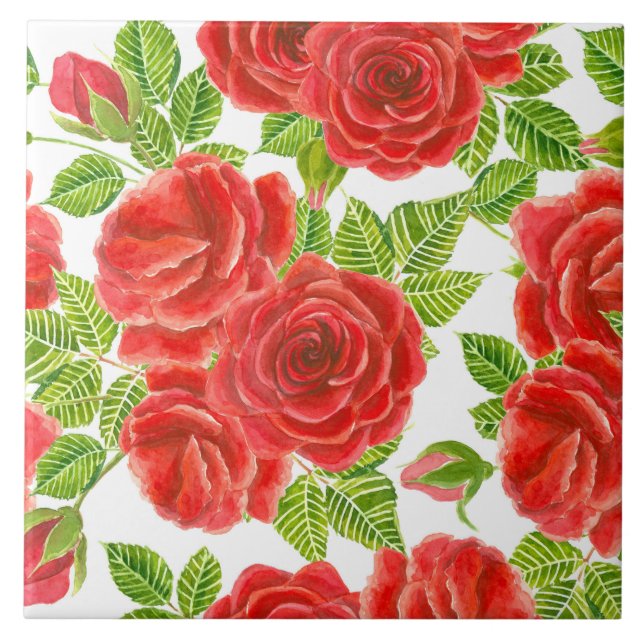 Carreau Roses rouges aquarelle transparente motif (Devant)