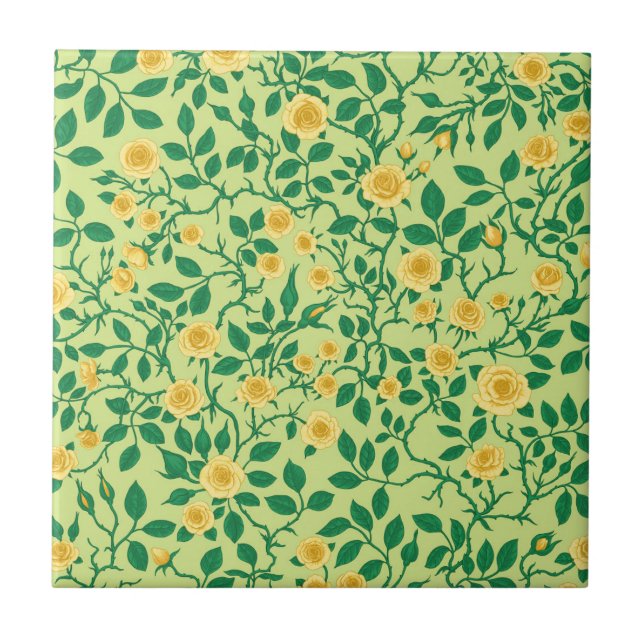 Carreau Roses sauvages en jaune et vert (Devant)