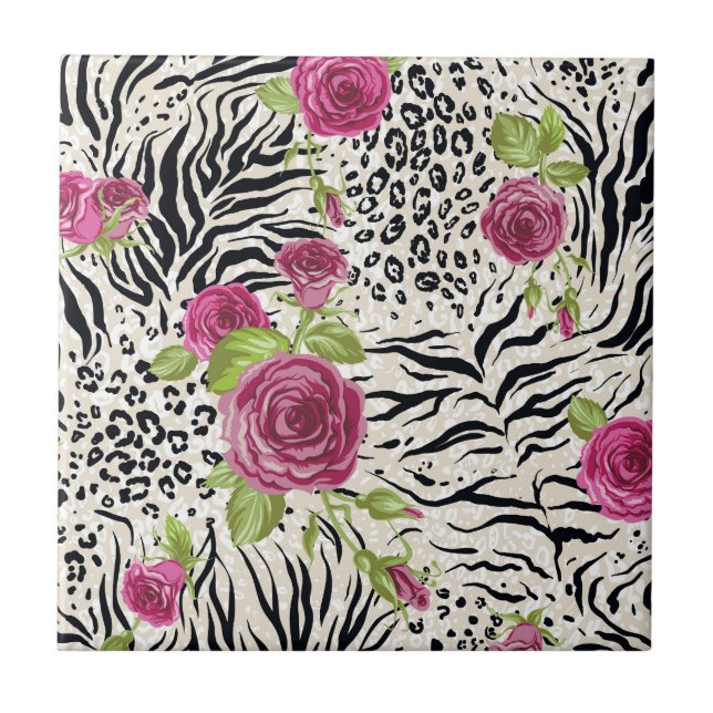 Carreau Roses sur le motif animal (Devant)