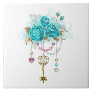 Carreau Roses turquoise avec touches