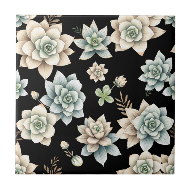 Carreau Rosette de Succulente Lunatique Noir Luxe Botaniqu (Devant)