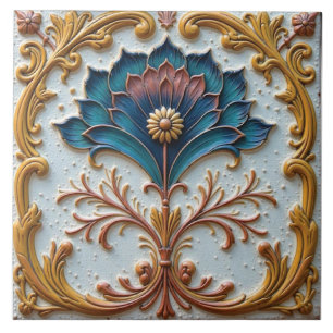 Carreau Rosette florale bleue et rose