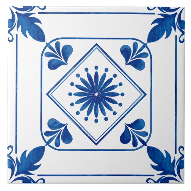 Carreau Rosette méditerranéenne (Bleu Classique) Carrelage (Devant)