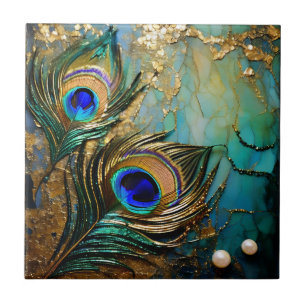 Carreau Rosettes en plumes de paon en faux feuille de perl