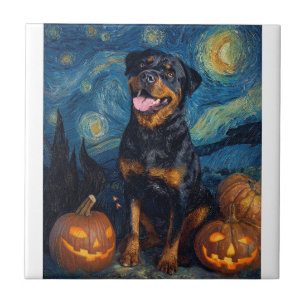 Carreau Rottweiler Chien Mignon Halloween Jack O Lantern C