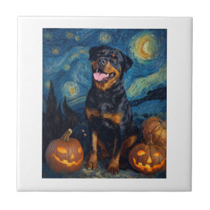 Carreau Rottweiler Chien Mignon Halloween Jack O Lanterne