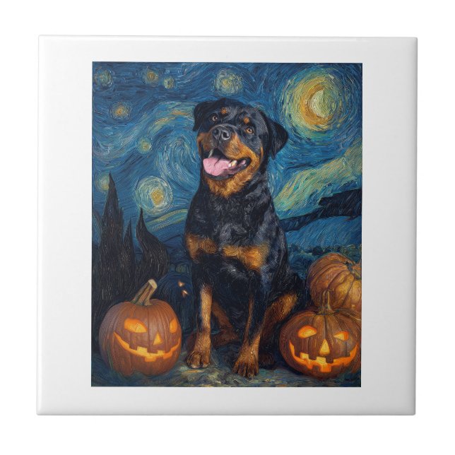 Carreau Rottweiler Chien Mignon Halloween Jack O Lanterne  (Devant)