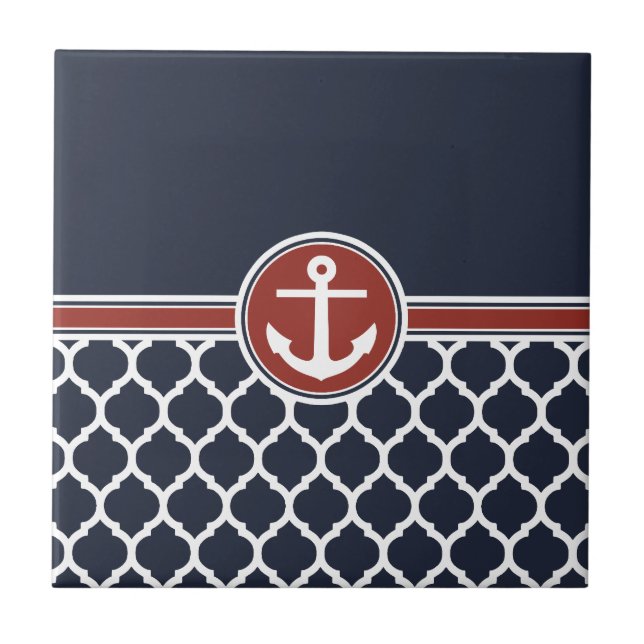 Carreau Rouge Blanc Bleu Ancre Lattice marocain (Devant)