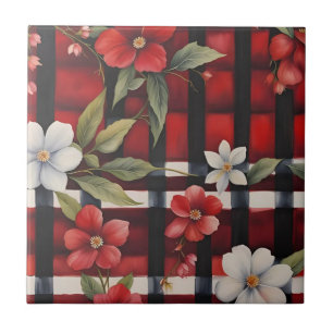 Carreau Rouge blanc et noir Farmhouse Floral Check