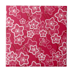 Carreau rouge blanc floral rustique mode motif rétro