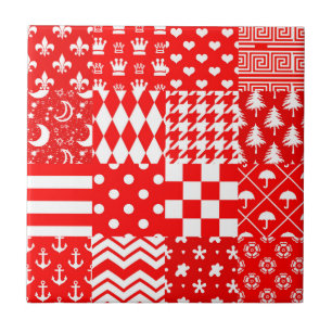 Carreau Rouge blanc Mixte Motif Patchwork Design