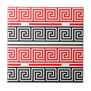 Carreau Rouge Blanc noir Clé grecque Fret Motif Design
