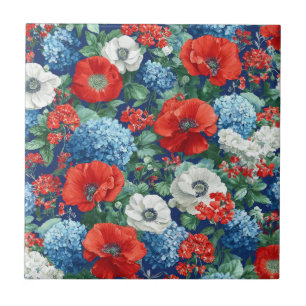 Carreau Rouge Bleu Blanc Floral Patriotique (1)