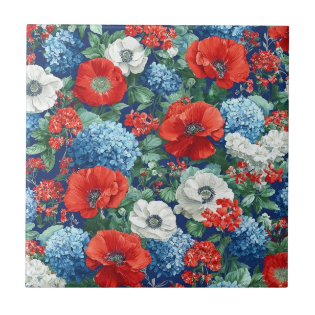Carreau Rouge Bleu Blanc Floral Patriotique (1) (Devant)