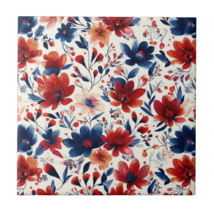 Carreau Rouge Bleu Blanc Floral Patriotique (10)