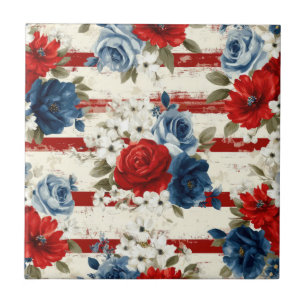 Carreau Rouge Bleu Blanc Floral Patriotique (2)