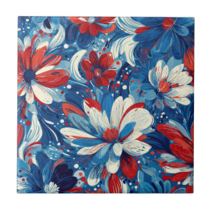 Carreau Rouge Bleu Blanc Floral Patriotique (8)