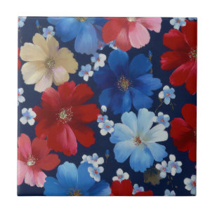 Carreau Rouge Bleu Blanc Floral Patriotique (9)