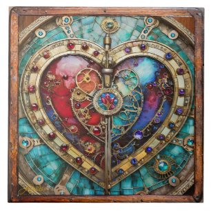 Carreau Rouge & Bleu Vitrail Heart Steampunk Series