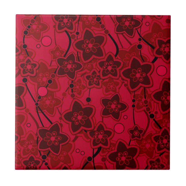 Carreau rouge brun floral rustique mode motif rétro (Devant)