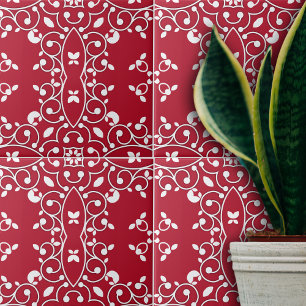 Carreau Rouge et blanc Élégant classique Motif baroque