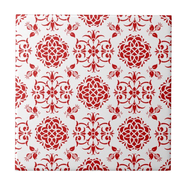 Carreau Rouge et blanc Floral Damask Style Motif (Devant)