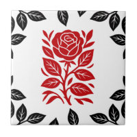 Rouge et noir Rose floral moderne verre minimal