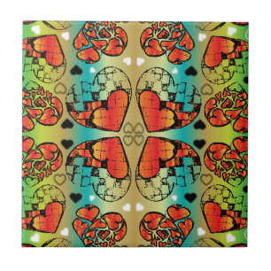 Carreau Rouge et vert Whimsical Romantique Coeurs motif