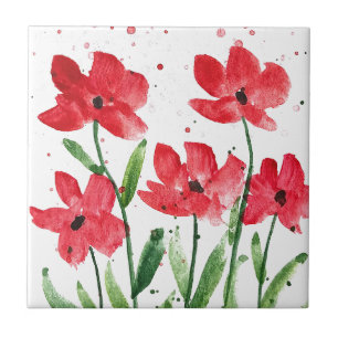 Carreau Rouge Fleur sauvage Floral aquarelle Cuisine rusti