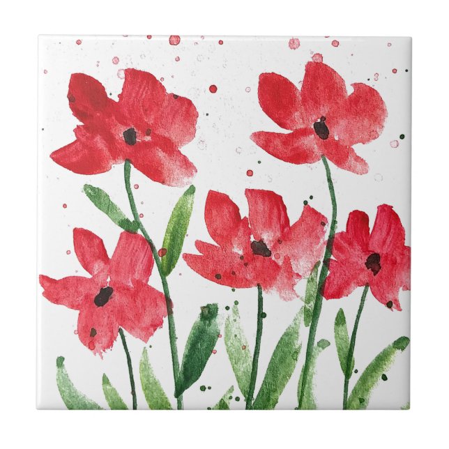 Carreau Rouge Fleur sauvage Floral aquarelle Cuisine rusti (Devant)