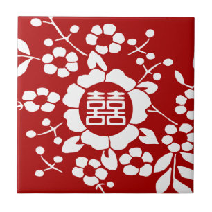 Carreau Rouge ・ Fleurs coupées en papier ・ Double Bonheur