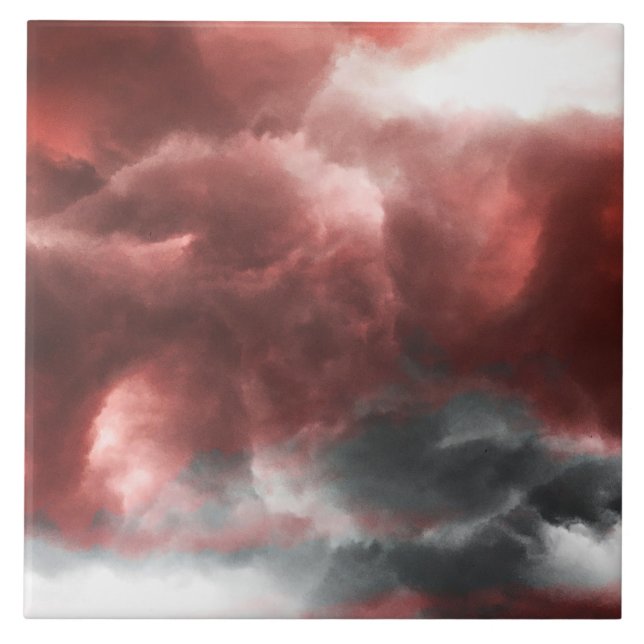 Carreau Rouge gris blanc noir abstrait nuages art numériqu (Devant)