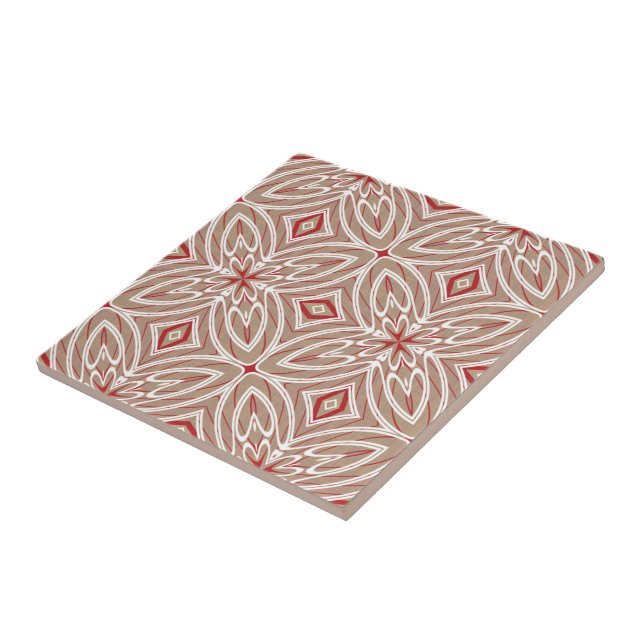 Carreau Rouge ivoire blanc Taupe Beige Ethnic Tribe Art (Côté)