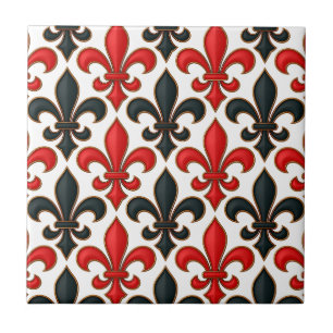 Carreau Rouge noir baroque Fleur de lis Motif Design