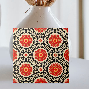 Carreau Rouge noir Beige Oriental Marocain Mosaïque Motif