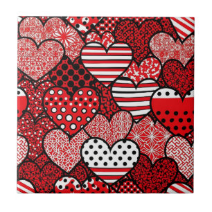 Carreau Rouge Noir Blanc Cœur à pois de la Saint-Valentin