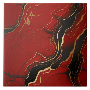 Carreau Rouge noir or Marbré Tourbillons Lignes