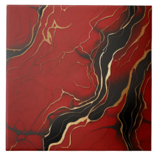 Carreau Rouge noir or Marbré Tourbillons Lignes