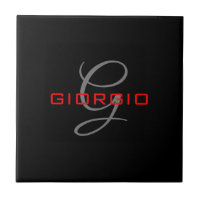 Rouge noir Votre nom Monogramme initial Moderne