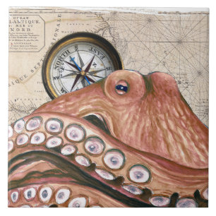Carreau Rouge Octopus Compass Carte Vintage beige