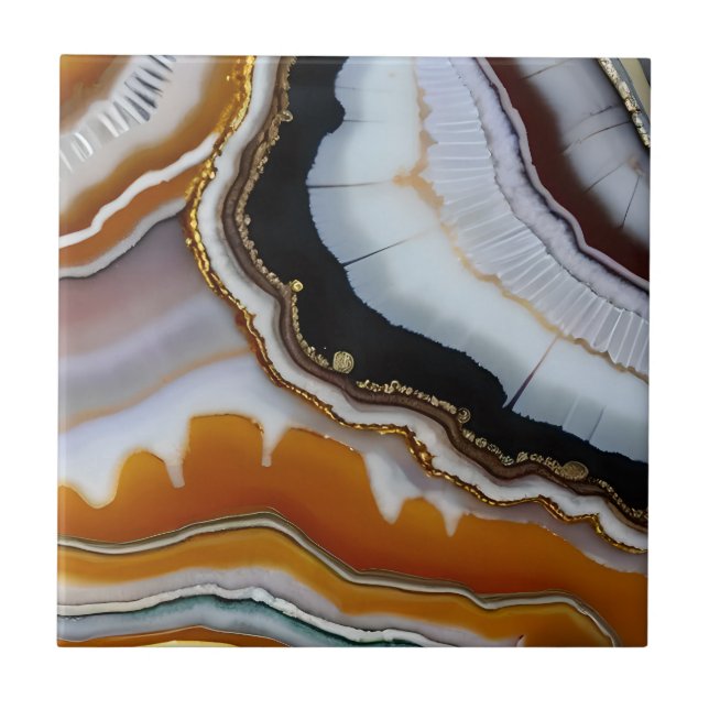 Carreau Rouge Orange Blanc Noir Bleu Or Géode Agate (Devant)