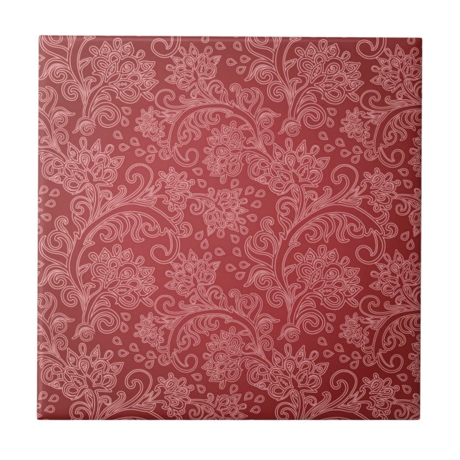 Carreau Rouge Paisley Damask Designer Floral Classic (Devant)