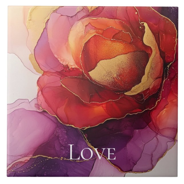 Carreau Rouge Romantique Violet Or Floral Amour (Devant)