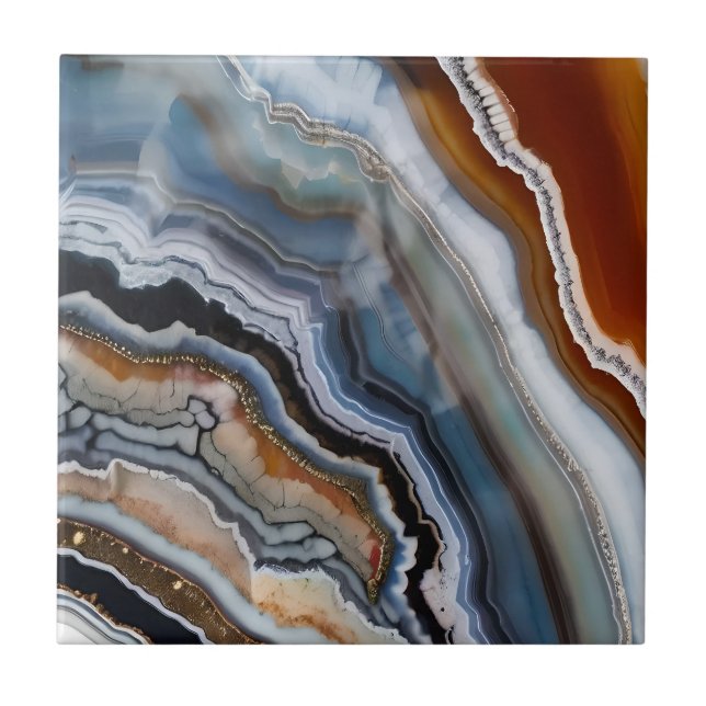 Carreau Rouge Terracotta Blanc Noir Bleu Or Géode d'âge (Devant)