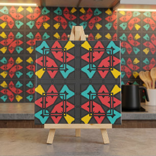 Carreau Rouge Turquoise Géométrique Rétro Milieu de Siècle