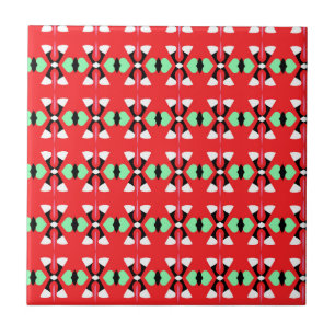 Carreau rouge turquoise mur vert murale motif ornemental